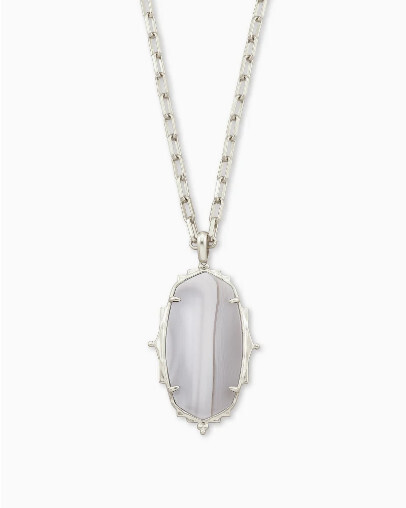 Pendant Necklace Ella Rhodium Gray Banded