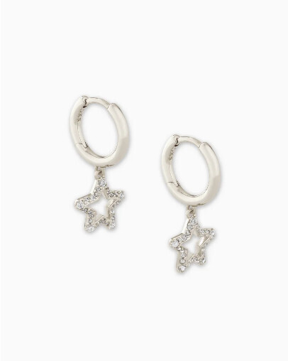 Earring Jae Star Huggie White Crystal Rhodium Silver