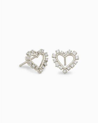 Earring Ari Heart White Crystal Stud Rhodium Silver