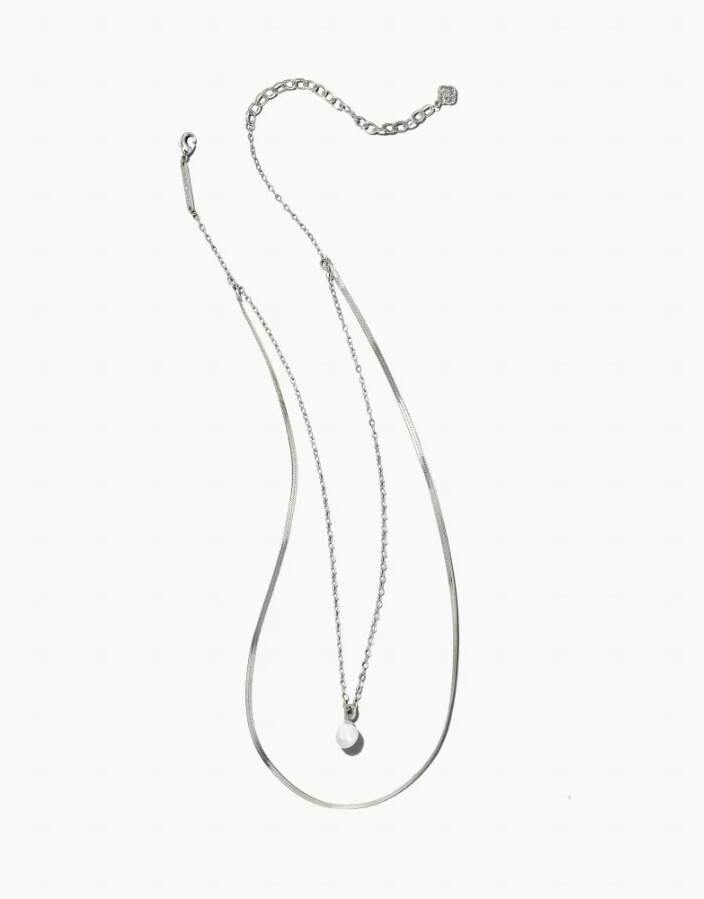 Lindsay Multi Strand Necklace Rhodium White Pearl