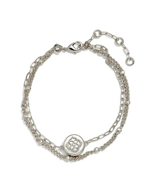 Stamped Dira Delicate Chain Bracelet Rhodium Black MOP