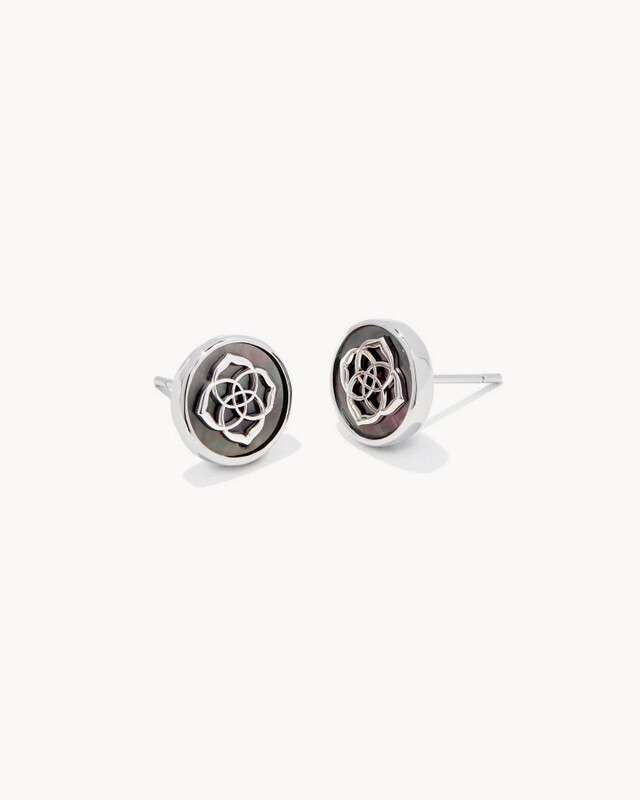 Stamped Dira Stud Earrings Rhodium Black MOP