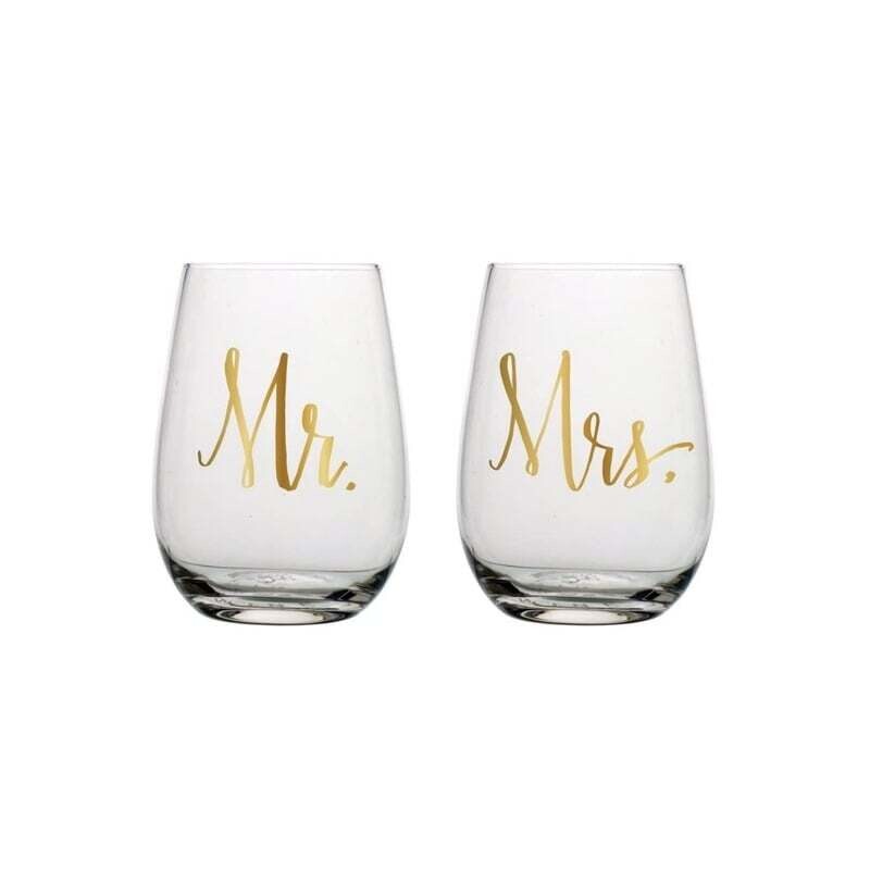 Stemless Wine 20 oz Mr &amp; Mrs Set