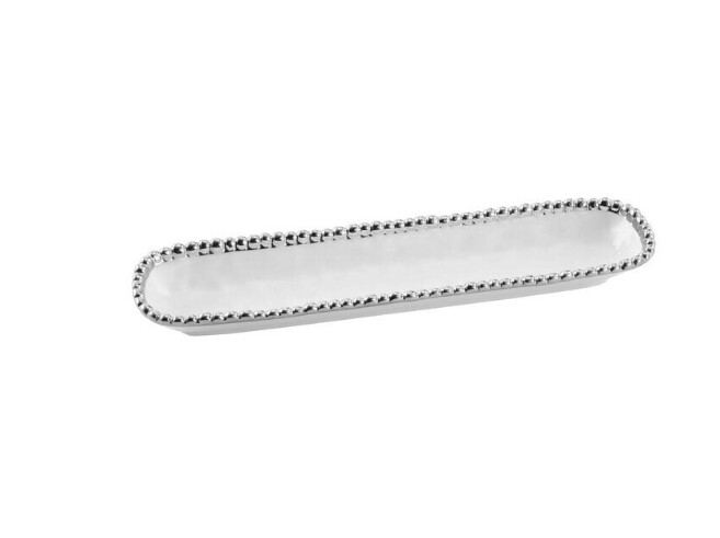 Porcelain Cracker Tray White w/Silver Rim
