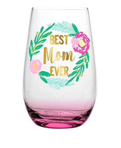 Stemless Wine 20 oz Best Mom Ever Pink w/Wreath