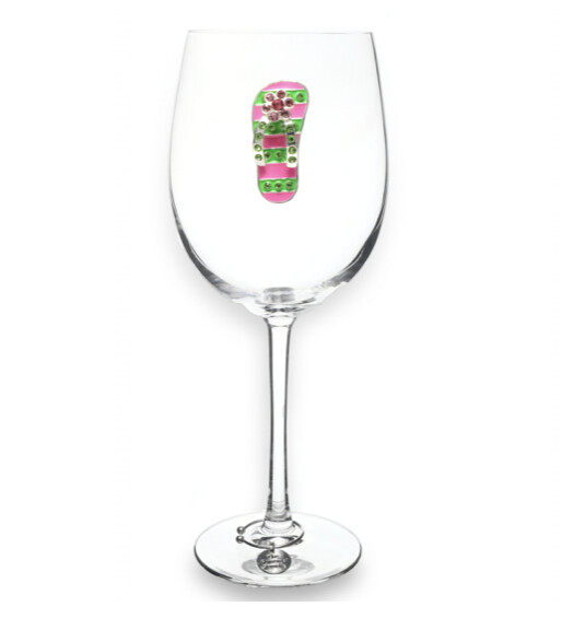 Stemmed Wine Glass Flip Flop Pink &amp; Green Striped