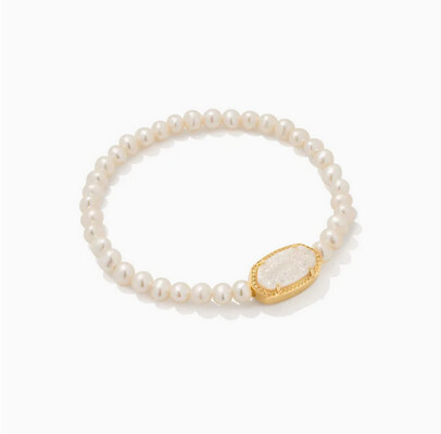 Elaina Beaded  Stretch Bracelet Gold Pearl Iridescent Mix