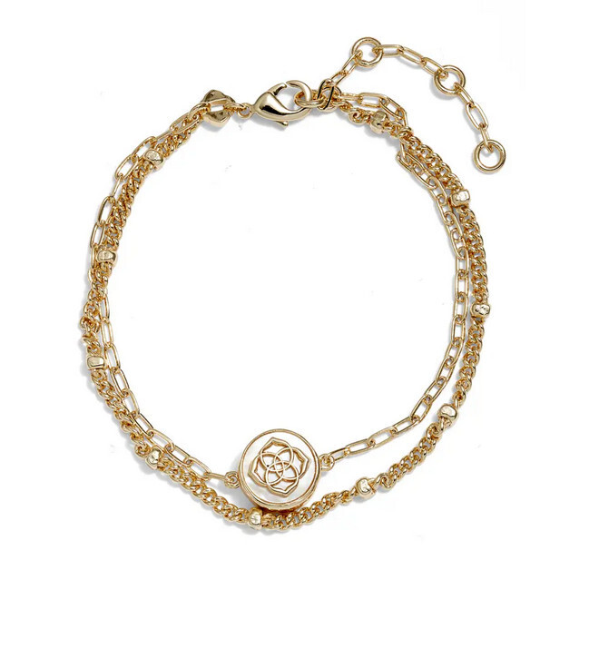 Stamped Dira Delicate Chain Bracelet Gold Ivory MOP