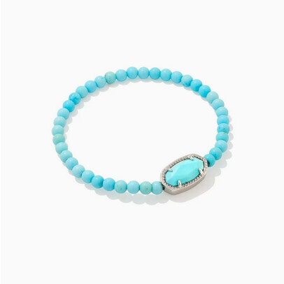 Beaded Elaina Stretch Bracelet Rhodium Light Blue Magnesite