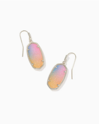Dani Drop Earrings Rhodium Pink Watercolor Drusy