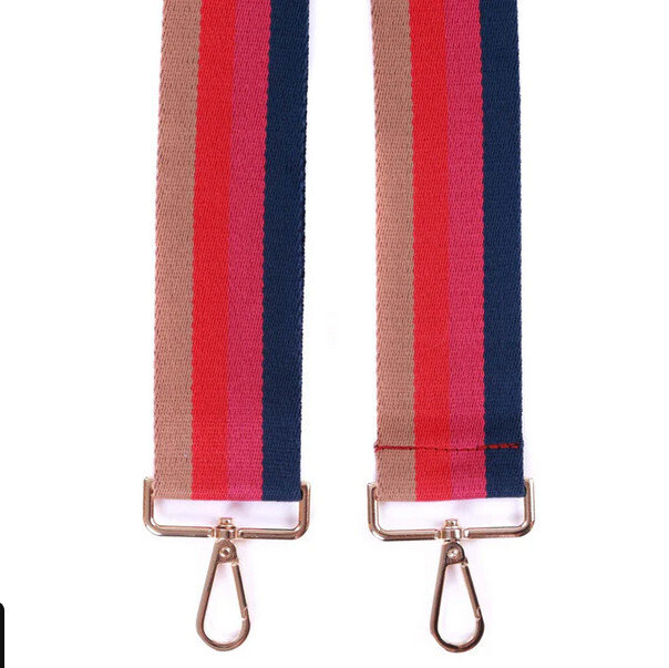 Pom Pom Strap Striped Tan &amp; Navy Stripe
