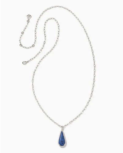 Payton Necklace Long Pendant Rhodium Blue Dumoitierite