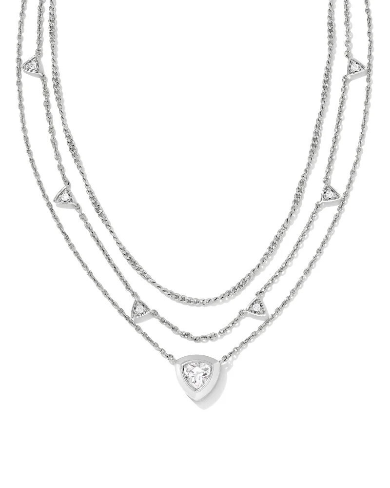 Necklace Arden Multi Strand Rhodium White Crystal
