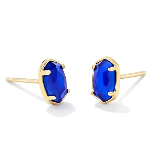Emilie Stud Earrings Gold Cobalt Blue Illusion