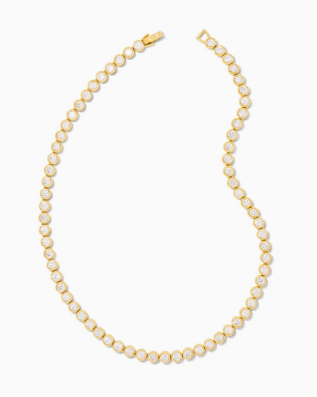 Carmen Tennis Necklace Gold Metal White CZ