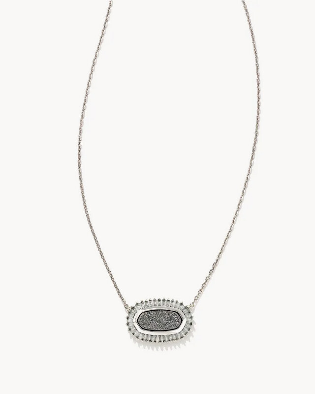 Baguette Elisa Pendant Necklace Rhodium Platinum Drusy