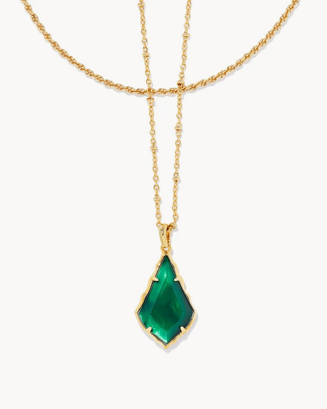 Faceted Alex Convertible Necklace Gold Emerald Illusion