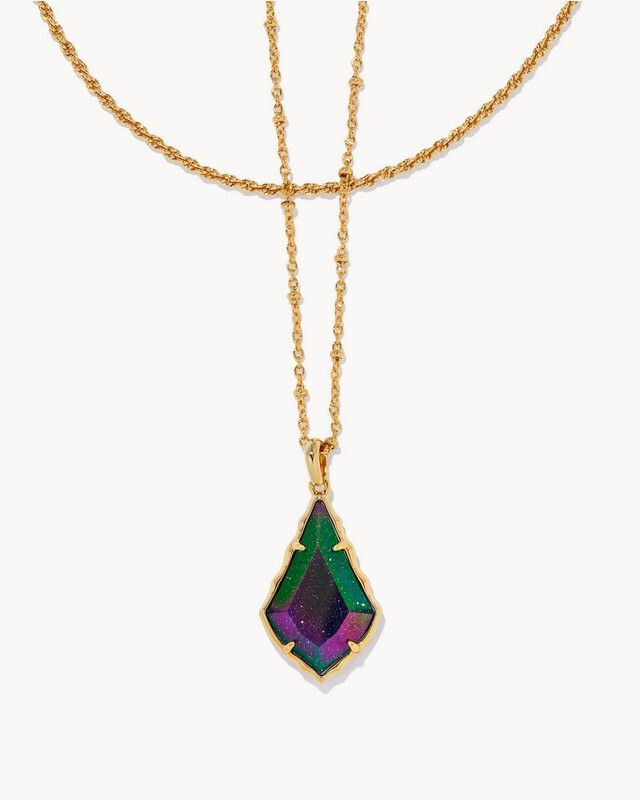 Faceted Alex Convertible Necklace Gold Iridescent Blue Goldstone