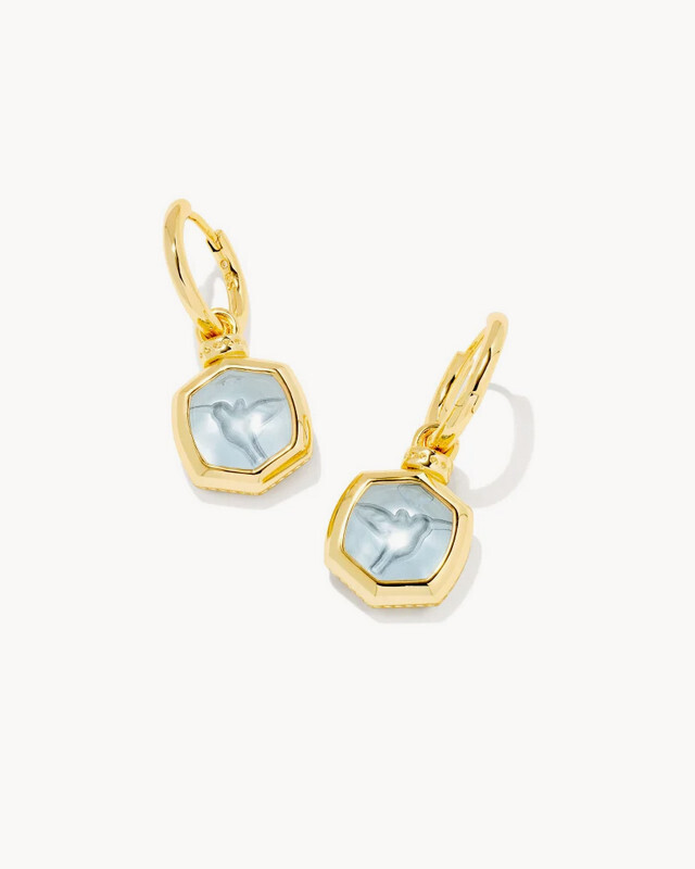 Davie Intglo Huggie Earring Gold Light Sky Blue Hummingbird