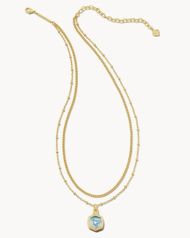 Davie Multi Strand Necklace Intaglio Gold Lt Sky Blue Hummingbird