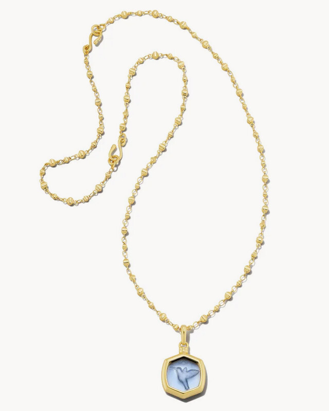 Davie Pendant Necklace Intaglio Gold Lt Sky Blue Hummingbird