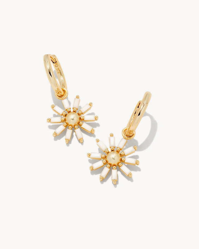 Madison Daisy Huggie Earrings Gold White Opaque Glass