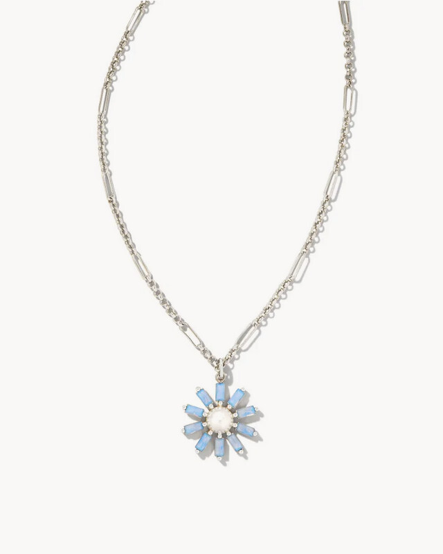 Madison Daisy Short Pendant Bright Silver Blue Opal Crystal