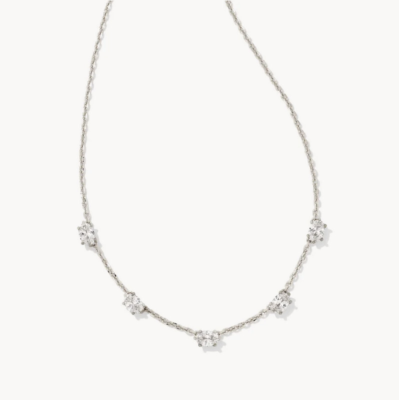 Cailin Crystal Strand Necklace Rhodium Metal White