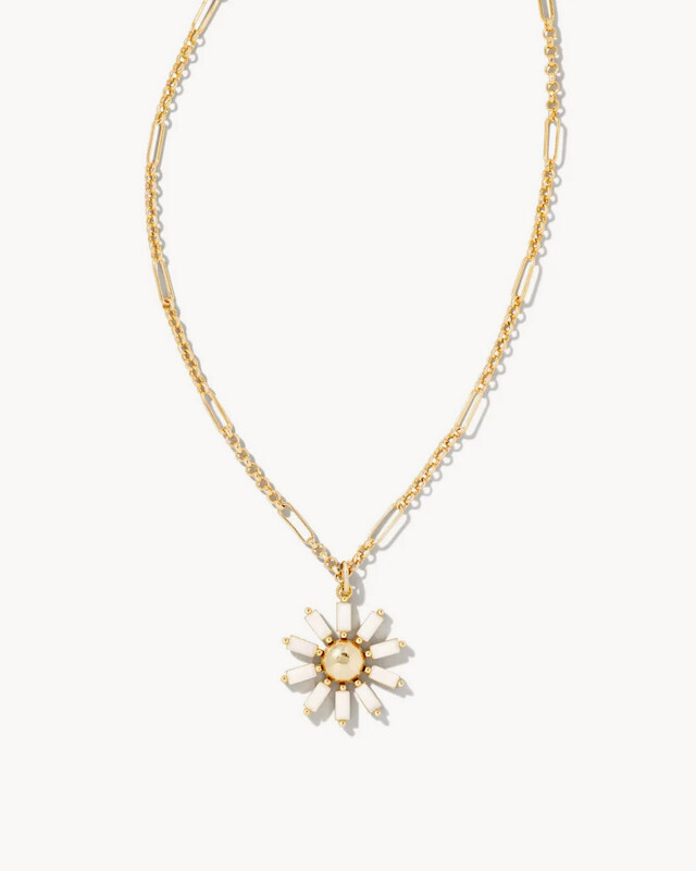 Madison Daisy Short Pendant Gold White  Opal Glass