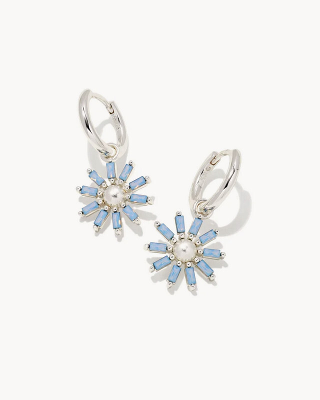 Madison Daisy Huggie Earrings Bright Silver Blue Opal Crystal