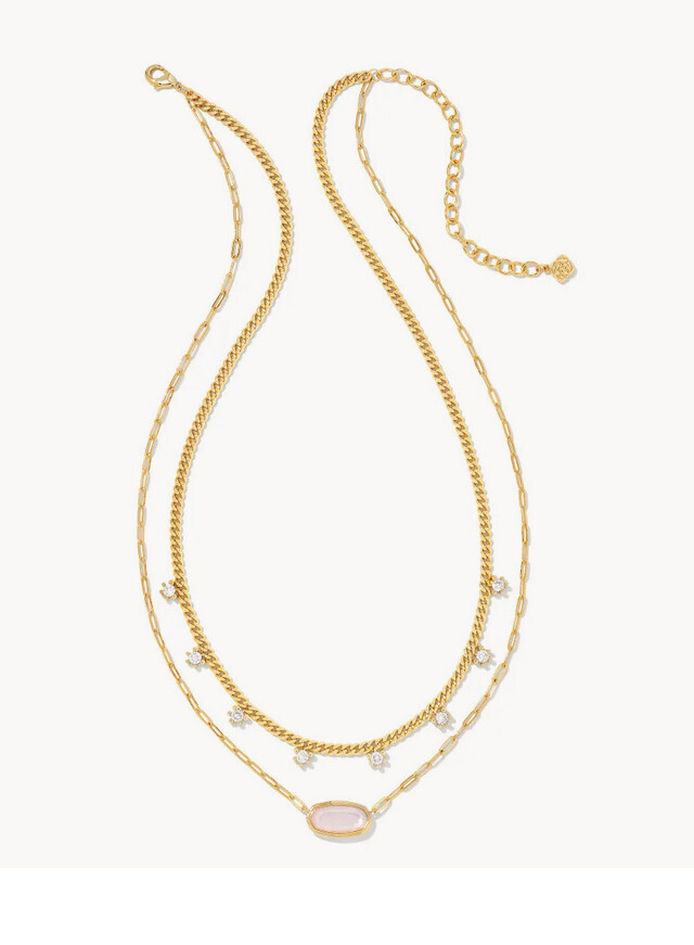Framed Elisa Multi Strand Necklace Gold Pink Opalite Illusion
