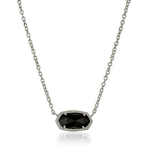 Elisa Short Pendant Necklace Rhodium Black