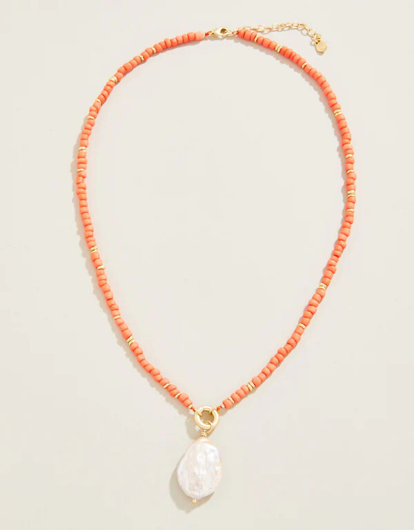 Necklace Harmony Beaded Charm Coral/Pearl
