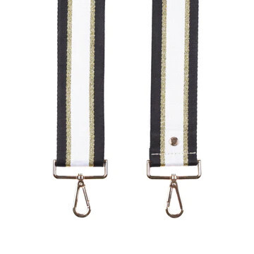 Pom Pom Strap Striped Black &amp; Gold Stripe
