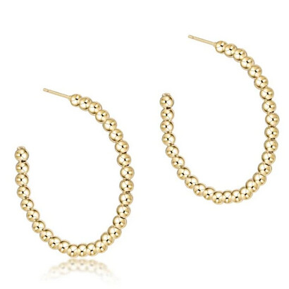 Beaded Classic Earrings 1.25 in Post Hoop 3mm Gold
