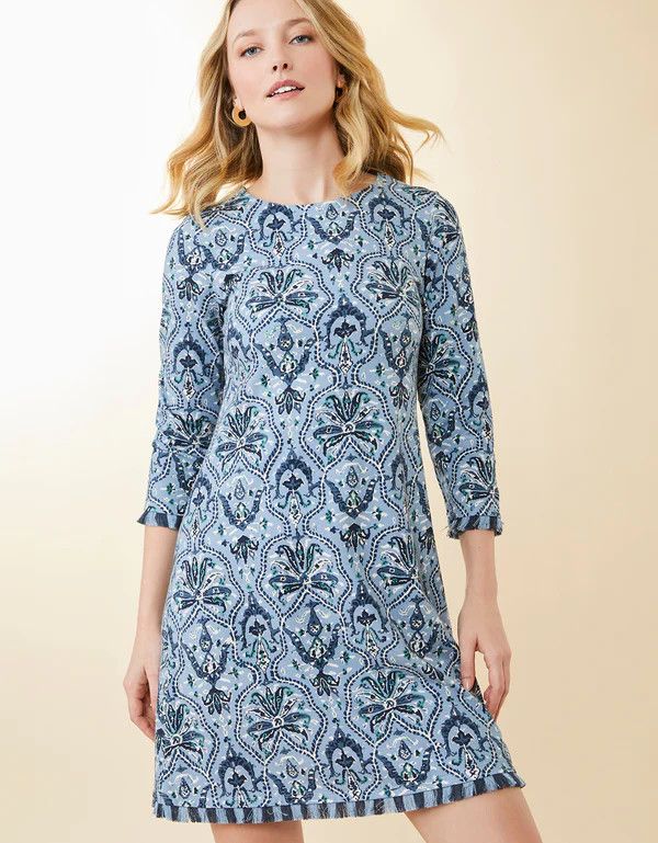 Island Fringe 3/4 Sleeve Dress Hamilton Rug Navy