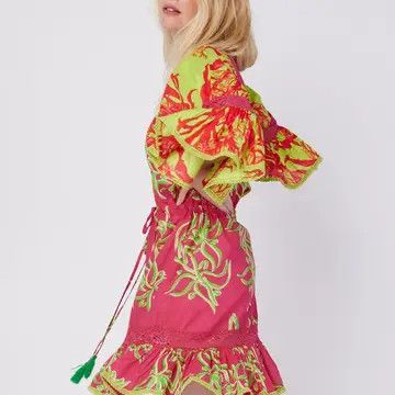 Sandra Woven Cotton Dress Pink/Lime
