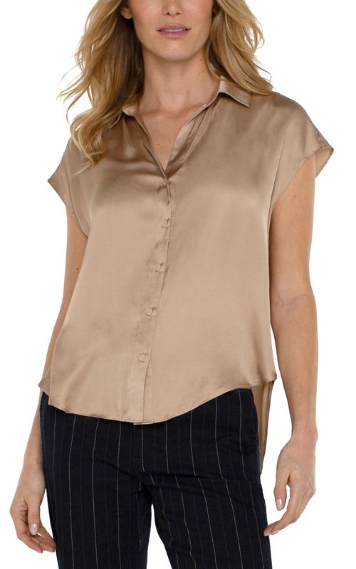 Button Front Dolman Sleeve Blouse- Champagne