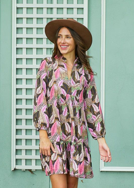 Myers Placket Tiered Dress- Leaves X-Small