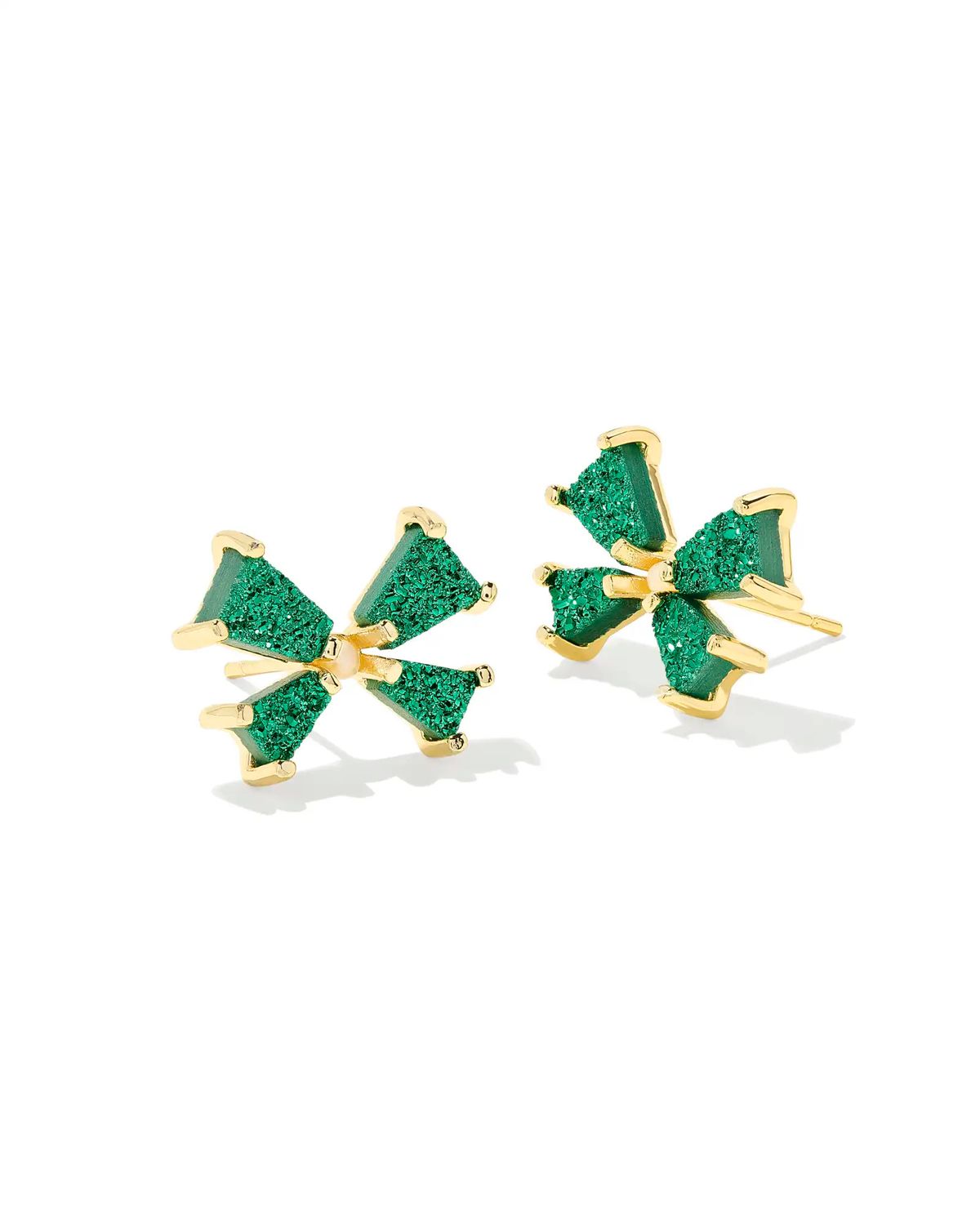 Blair Gold Bow Small Stud Earrings in Emerald Drusy