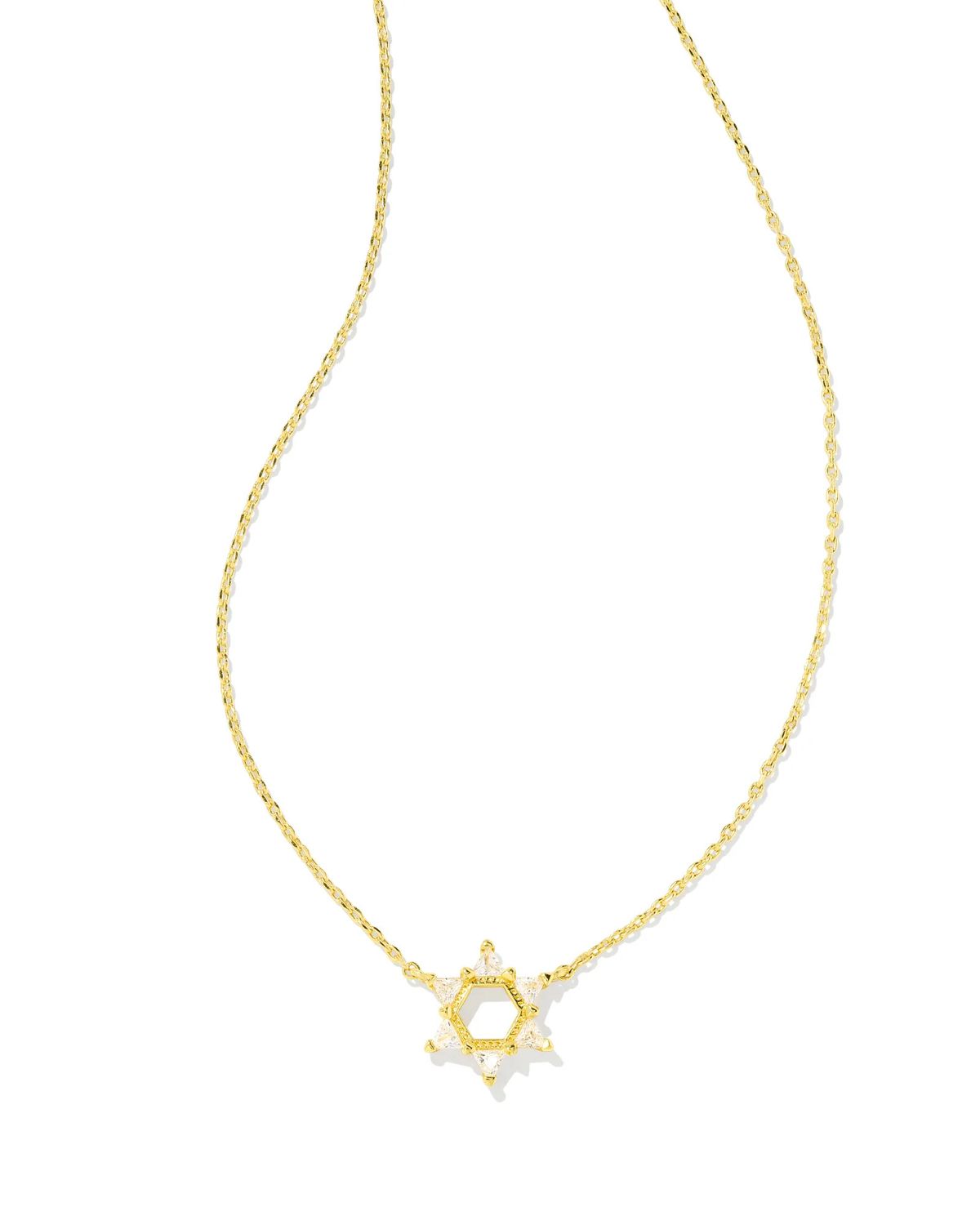 Star of David Gold Crystal Short Pendant Necklace in White Crystal