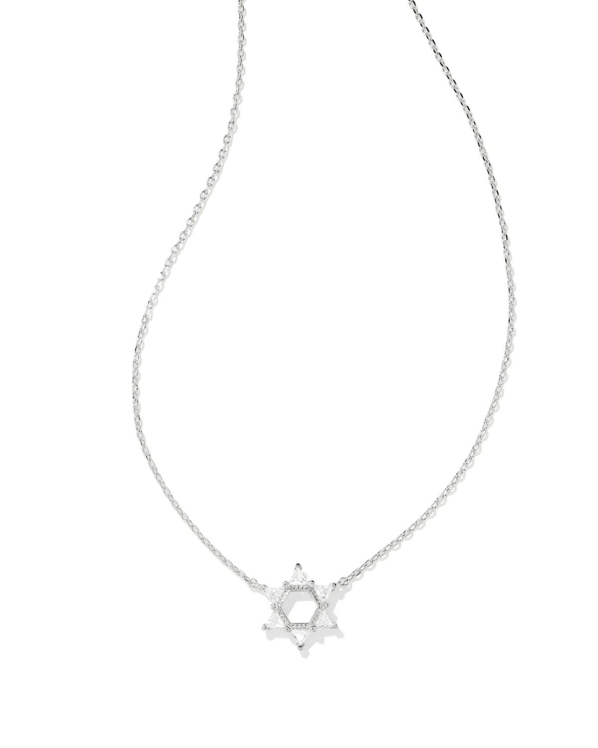Star of David Silver Crystal Short Pendant Necklace in White Crystal