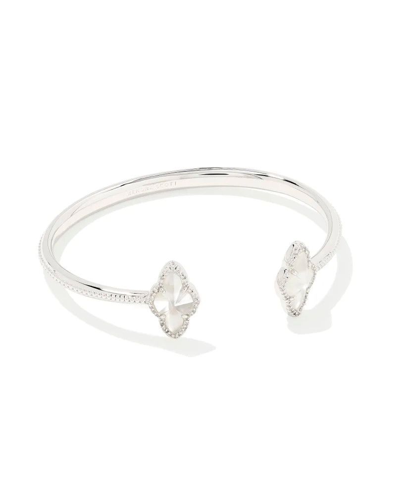 Abbie Silver Pave Frame Cuff Bracelet in Ivory MOP
