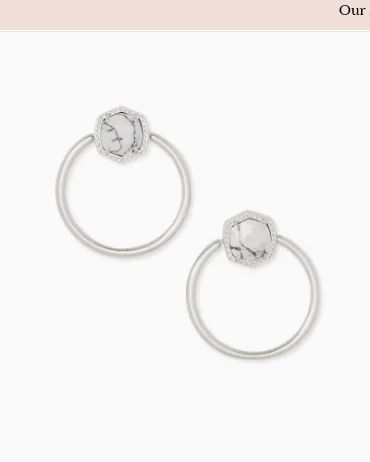 Davie Hoop Earring Rhodium White Howlite
