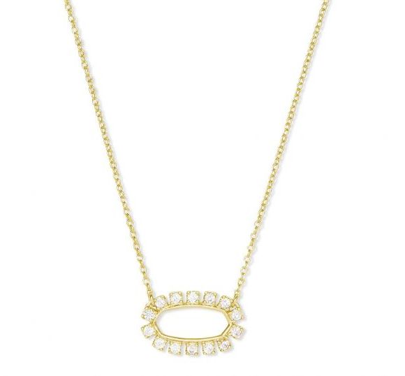 Elisa Open Frame Necklace Gold Metal White CZ