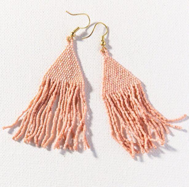 Lexie Solid Beaded Fringe Earrings Blush
