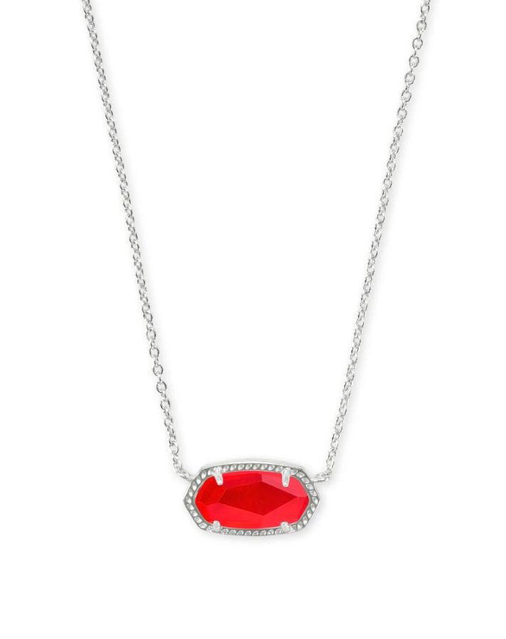 Elisa Short Pendant Necklace Rhodium Red Illusion