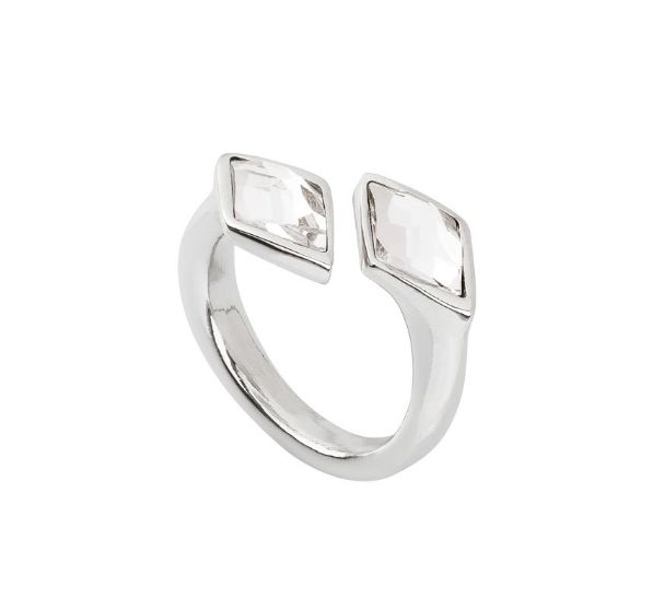 Mystery Open Ring Transparent Crystals Silver Size 7