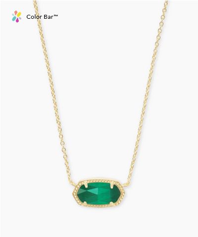 Elisa Short Pendant Necklace Emerald Cats Eye Gold