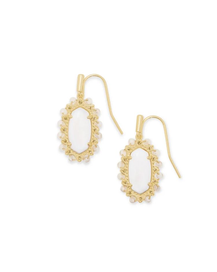 Beaded Lee Drop Earrings Gold White Mussel